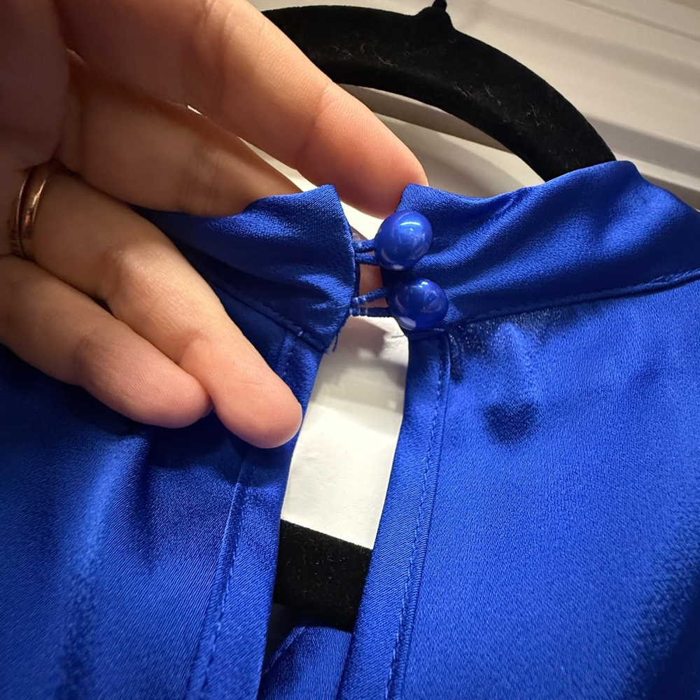 Grace Karin Royal Blue Satin Twist Neck Blouse | Loose Fit | NWT - Picture 6 of 7